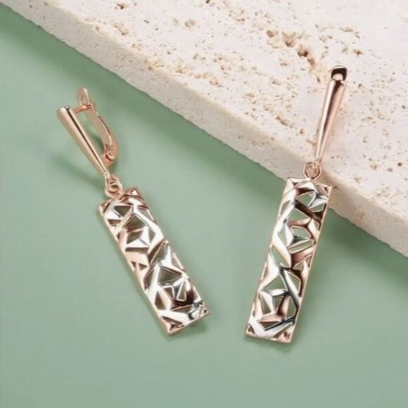 NEW 18K Gold Plated Silver Modernist Abstract Drop Earrings - Picture 3 of 4